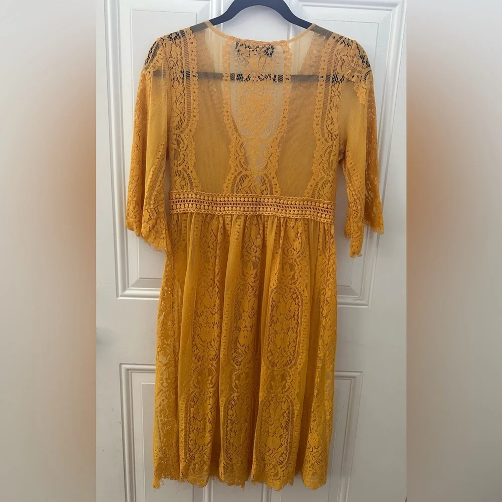 Blue Rain Golden Yellow Boho Lace Kimono Cardigan - Picture 3 of 12